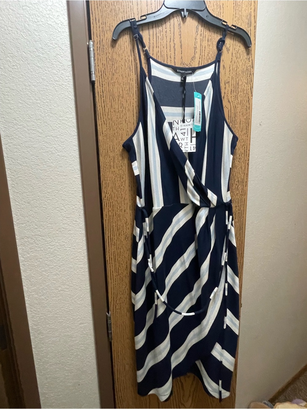 41 Hawthorn Navy & White Sleeveless Striped Midi Wrap Dress